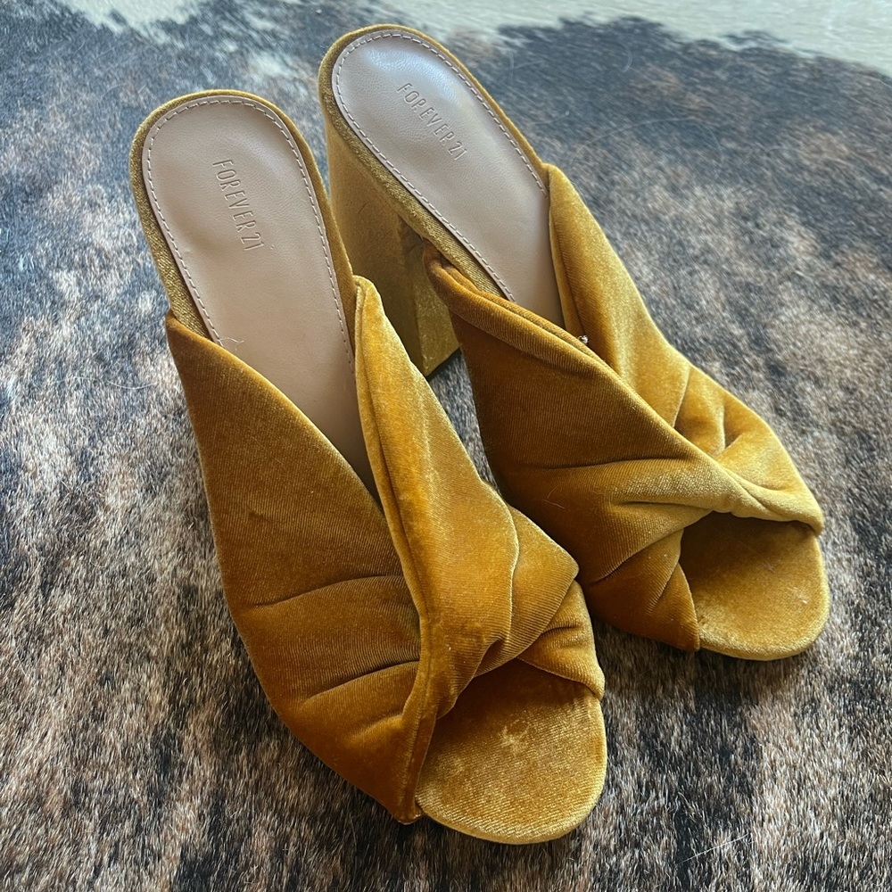 Gold Velour Heeled Mules